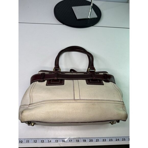 VTG Coach Hamptons Ivory / Maroon Pebbled Leather Bag - Picture 7 of 9